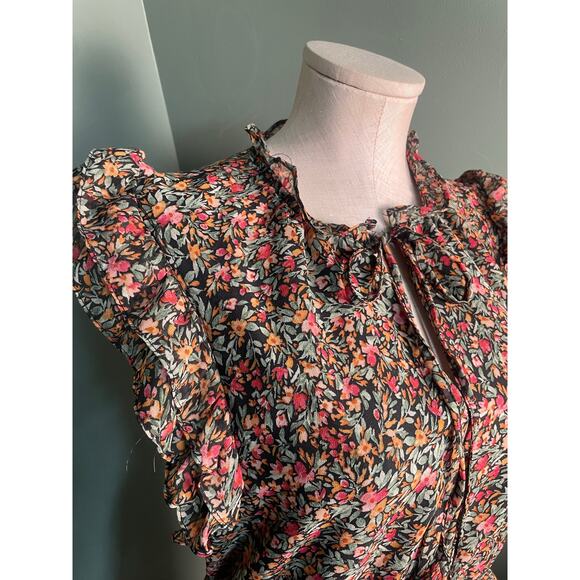 BB Dakota Steve Madden Flutter Sleeve Black Floral Maxi Dress. Size Small. - Picture 2 of 7